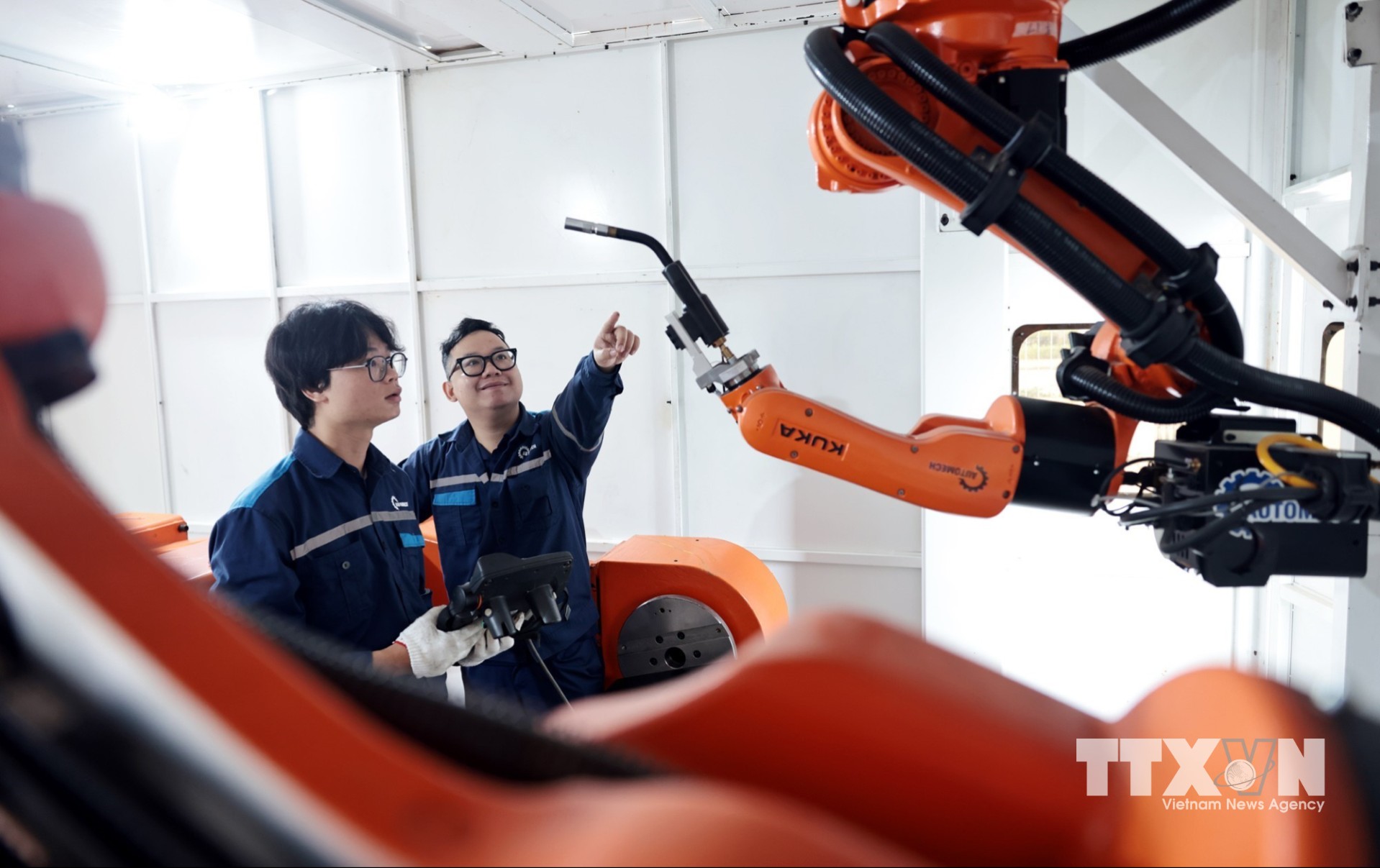 Sản phẩm máy hàn tự động của Automech. (Ảnh: Trần Việt/TTXVN)